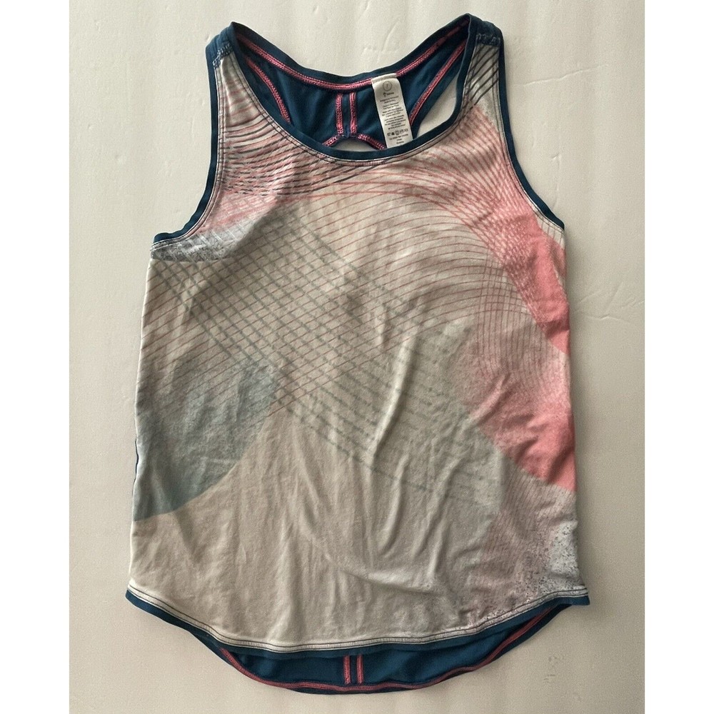 Ivivva Lululemon Tank Top Girls 7 Multicolor Teal Racerback Cutout Activewear